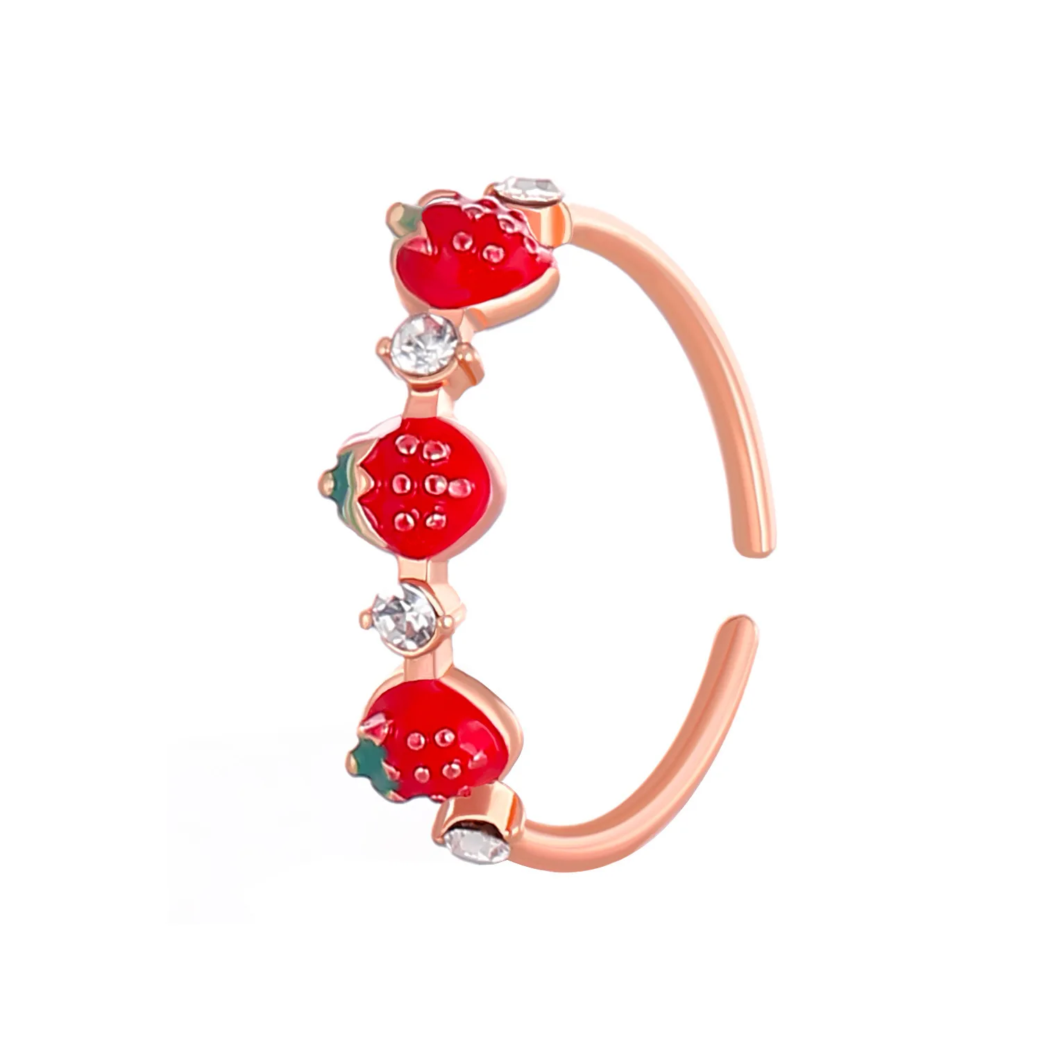New cute Dripping strawberry diamond open finger ring