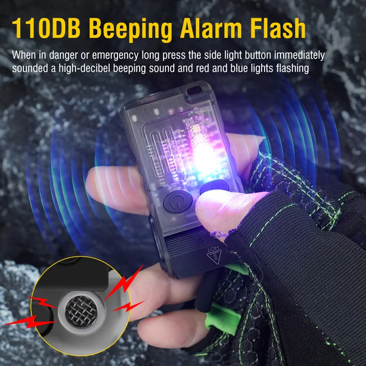 BORUiT V20 180Rotation Powerful LED Flashlight Keychain USB-C Rechargeable 13 Modes Multifunctional Torch Alarm Emergency Lamp