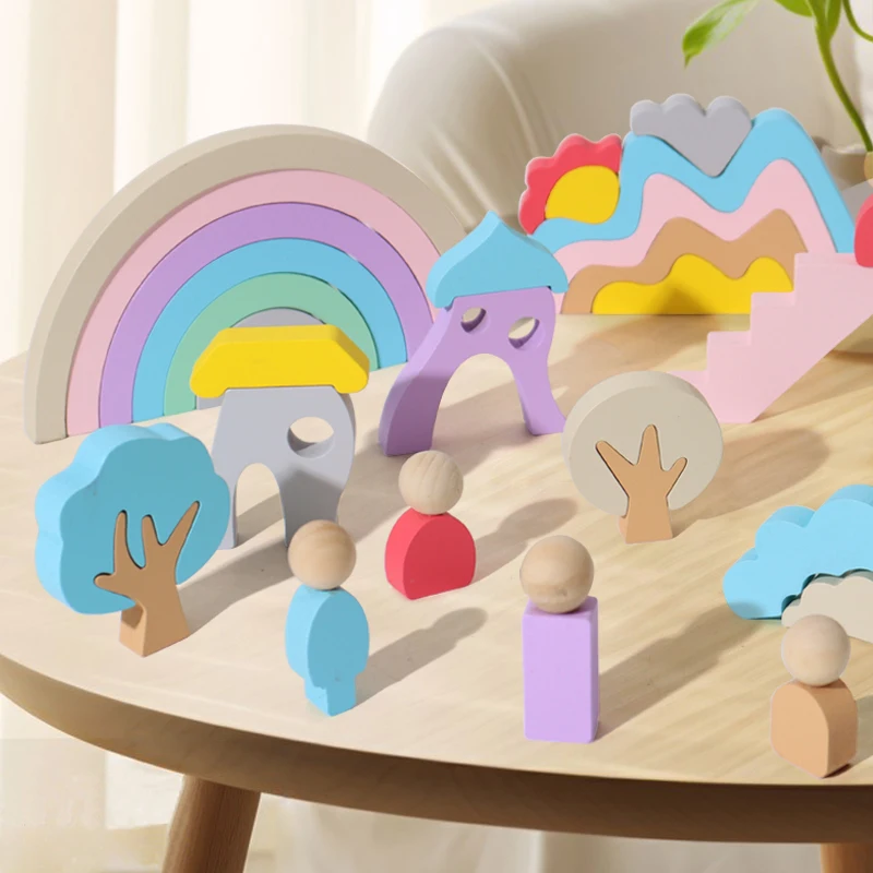 Wooden stacking Building block Sets kids toys 2024 Babys Diy Early Educational Learning Montessori Games Toys For Kids