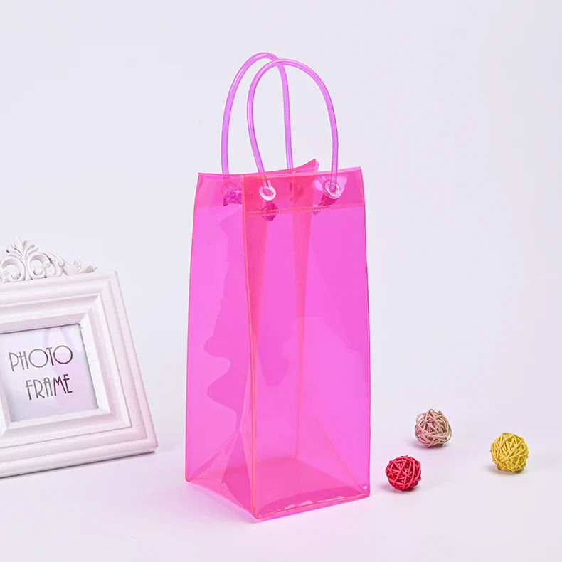 small moq pvc custom color clear plastic wine bottle bags picnic cooler bag reusable wine carrier bag