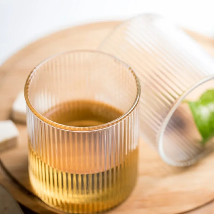 Wholesale vertical grain transparent glass high borosilicate heat-resistant tea cup milk latte container high-value water cup