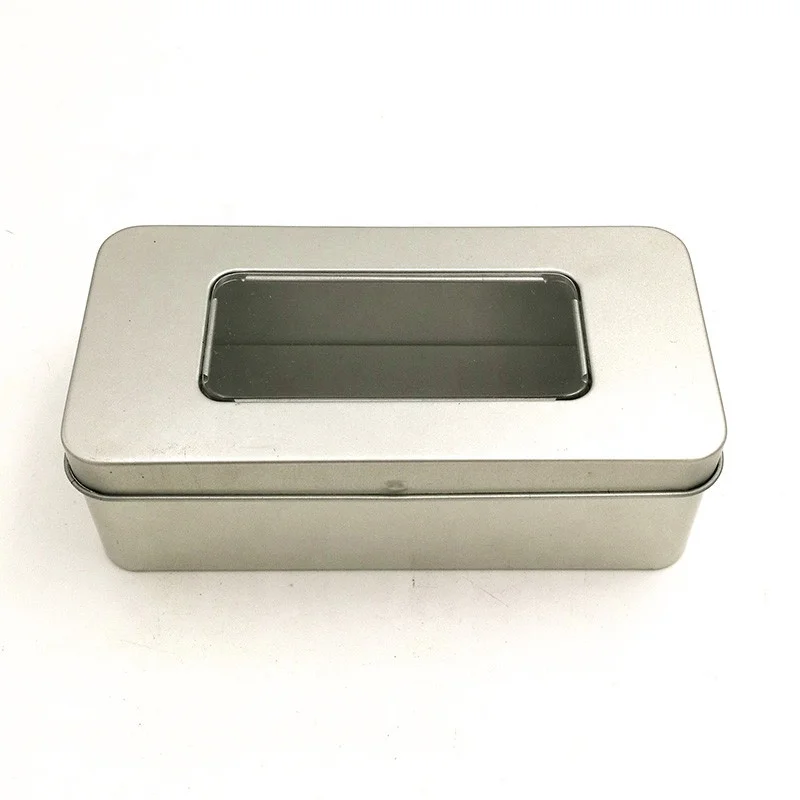 Food grade cookie tea packaging tin pvc rectangular  metal tin can clear lid rectangle tin box with window
