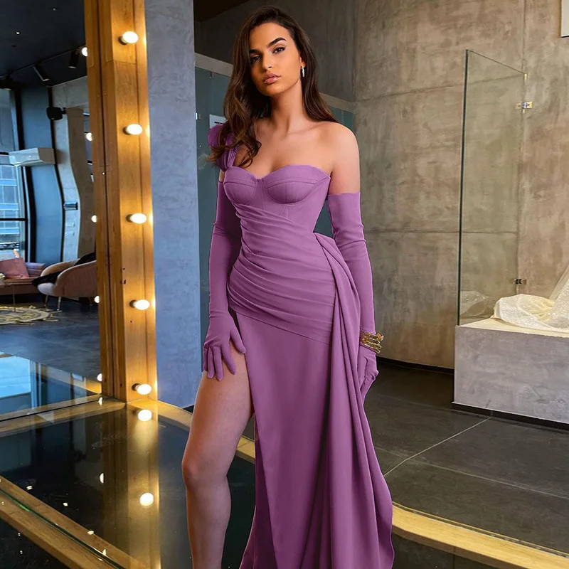 INS Hot Sale New Women Casual Dresses Sexy One Shoulder Long Party Evening Prom Dress Fall Clothing Fashion 2022