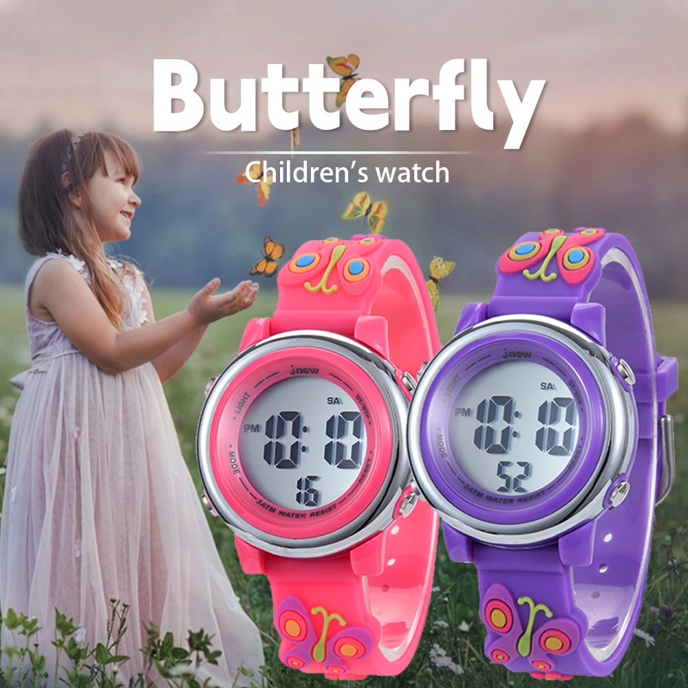 Sports PC Digital Watch for Kids Waterproof Wrist Stopwatch with Buckle Clasp and Dial for Girls