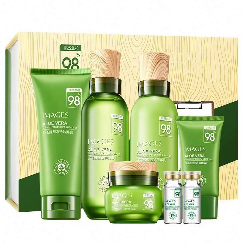 OEM IMAGES Private Label Aloe Vera Hydrating Beauty 7-Piece Whitening Moisturizing Face Natural Skin Care Set
