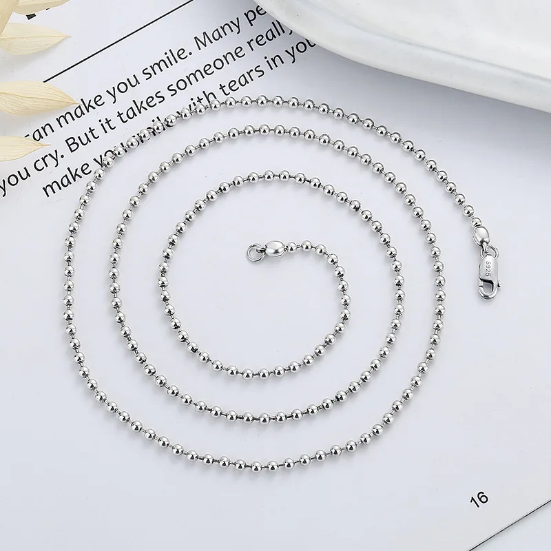 Fashion Jewelry Light luxury S925 sterling silver jewelry vintage beads chain ball chain DIY free to match single necklace