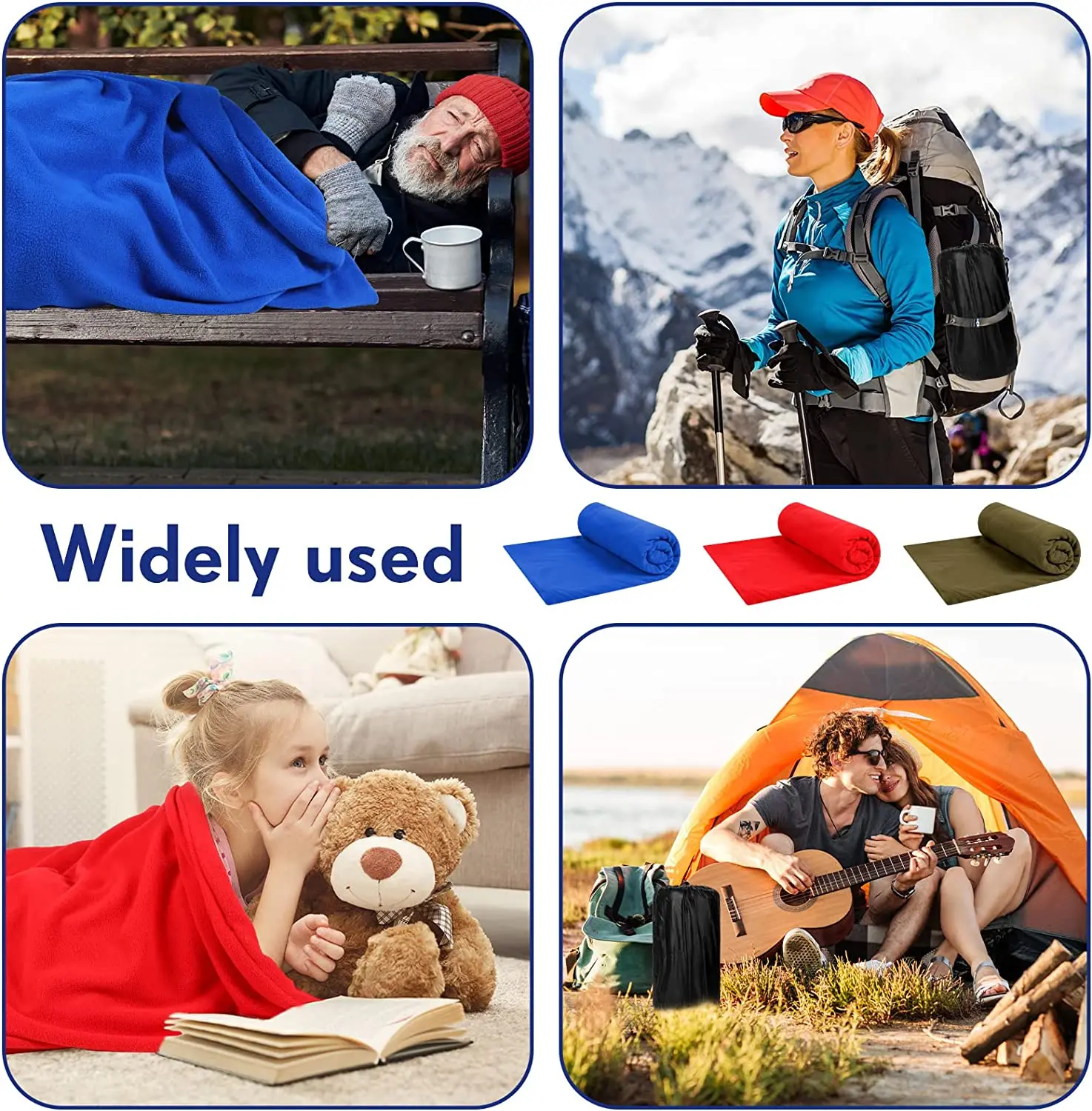 WOQI Fleece Sleeping Bag Lining 75 Inch Long Adult Warm Sleeping Bag Cold Weather Zipper Camping Blanket Lining