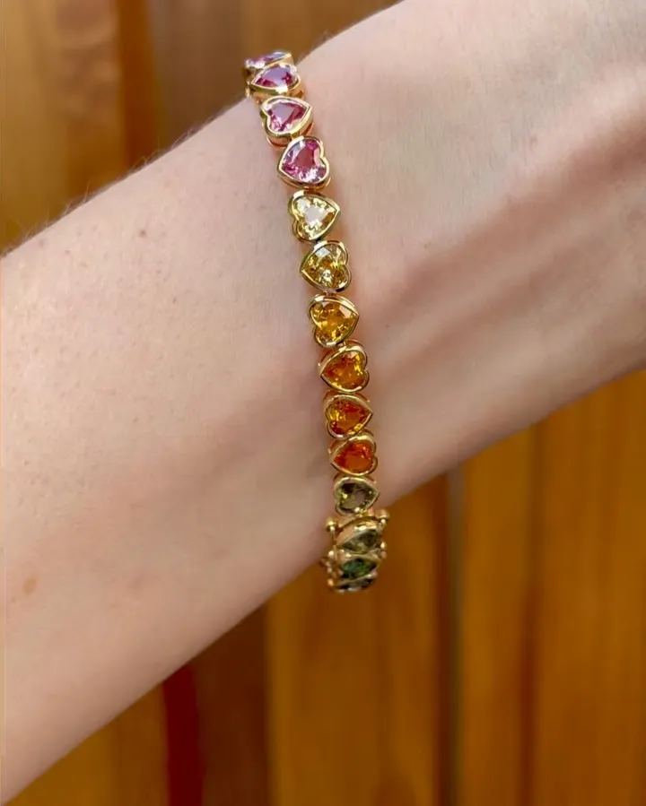 High Quality Colorful Heart Tennis Bracelet Necklace Micro Pave CZ 18K Gold Plated Fashion Wedding Party Jewelry Set