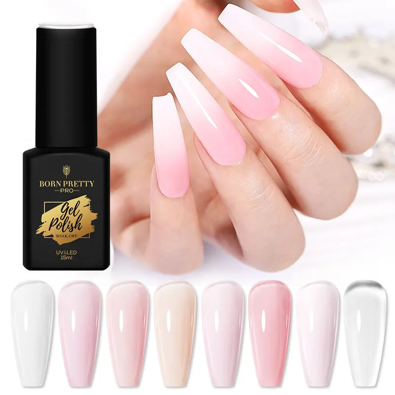 BORN PRETTY Profesional Milky Rubber Base Coat Gel Nail Polish Non-Toxic Scentless Camouflage Color Ruber Base 15ml