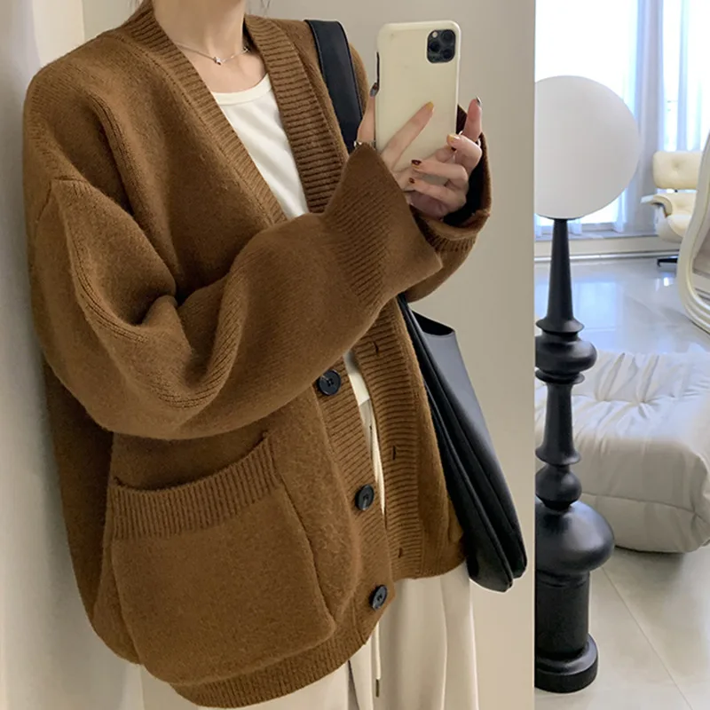 Women Sweater coat Loose Knitwear sweater cardigan Single Breasted open font Knitting custom Cardigans Coats