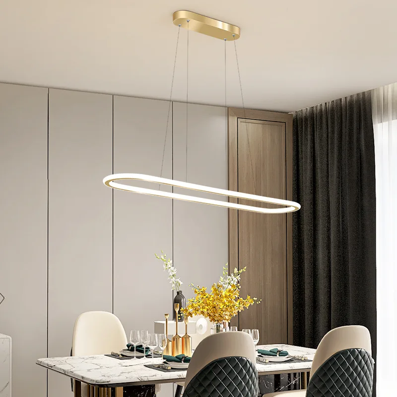 Modern Simple Aluminum High Lumen LED Long Linear Curved Kitchen Island Hanging Lamp For Dinning Table