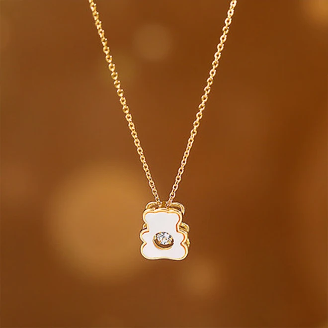 wholesale new fashion  bear necklace custom designer brand luxury stainless steel gold  happy face jewerly pulseras set
