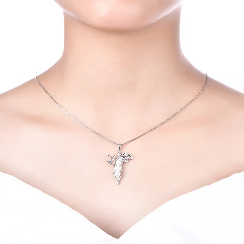 Fashionable 925 Sterling Silver Factory Wholesale Pea Shape Three White Shell Pearl Fine Jewelry Necklace