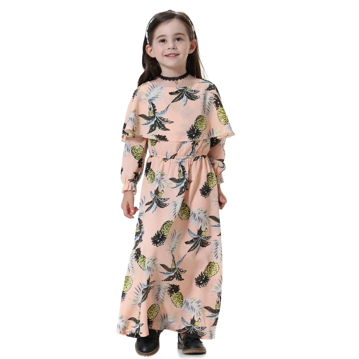 2024 Ramadan National Costumes Hot Sale Muslim Children Clothing Malaysia Girls Printed Long Skirt Dresses