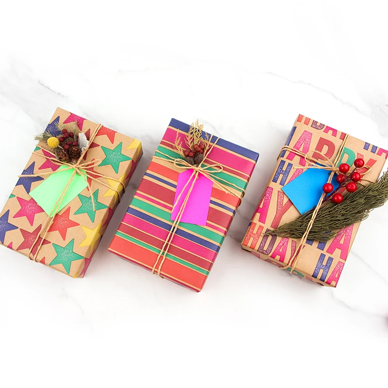 Basic Star Printed Kraft Paper Birthday Rolling Gift Wrapping Paper Craft Paper Wood Pulp CMYK Coated Zhejiang Gravure Printing