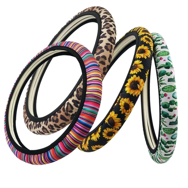 cheap car accessories neoprene anti-slip sunflower tie dye steering wheel cover sleeve