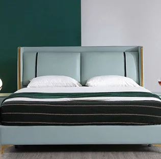 Nordic light luxury luxury furniture bedroom leather art double bed 1.8 meters white bedroom furniture set