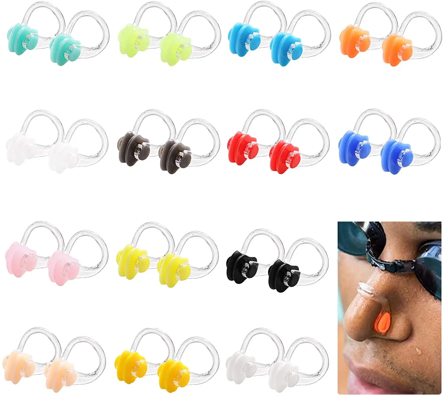 Set of 6 Waterproof Silicone Swimming Nose Clip Plugs for Adults Children Age 7+