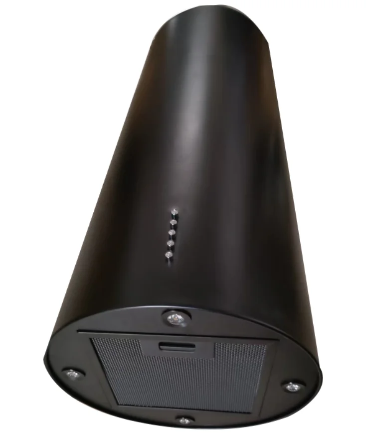 Island range hood circular black open kitchen ceiling suspended top chimney silent smoke exhaust hood column cooking utensils
