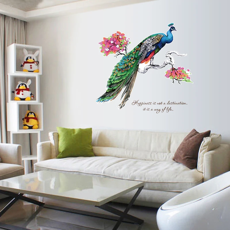 YIYAO DIY Chinese Style Peacock Environment Layout TV Background Wall Decoration Stickers