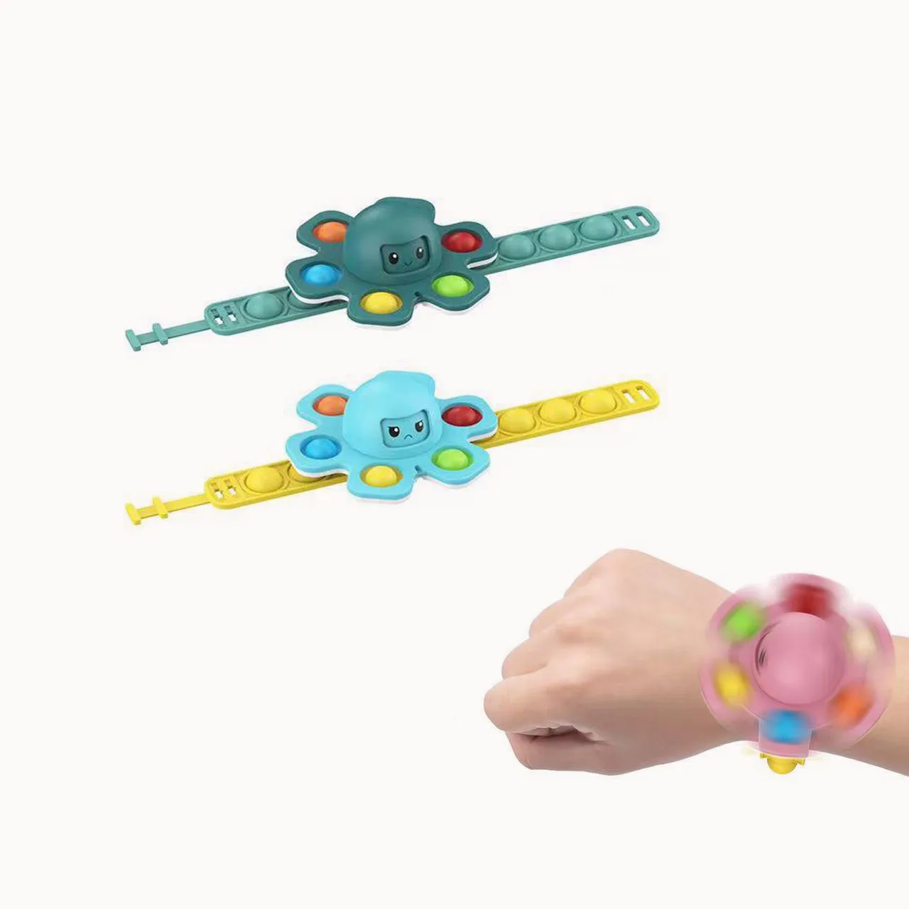 RS662 Doll Toy Rodent Bracelet Bubble Music Rotating Face-changing Octopus Spinning Top