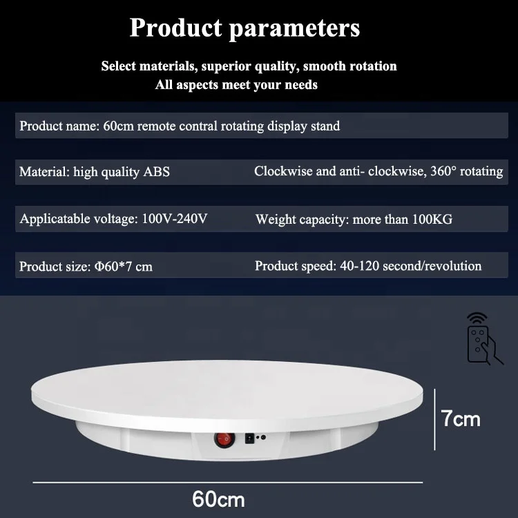 60CM Big Load 100KG Remote Control Turntable Automatic Rotary Stand Revolving Platform Electric Rotating Display Stand Base