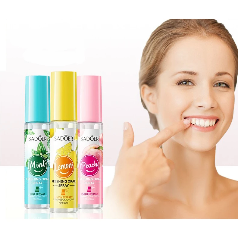 OEM SADOER Private Label Portable Oral Freshener Mouth Spray Travel Size Natural Lemon Honey Peach Mint for Freshening Breath