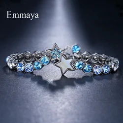 EMMAYA Fashion Romantic Star Blue Stone Cubic Zircon Silver Plated Elegant Bangle Bracelet for Women Bridal Wedding Jewelry Gift