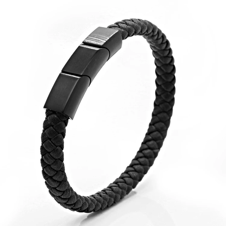Naisi Hot Selling 316L Stainless Steel Adjustable Custom Braided Genuine Leather Bracelet for Men