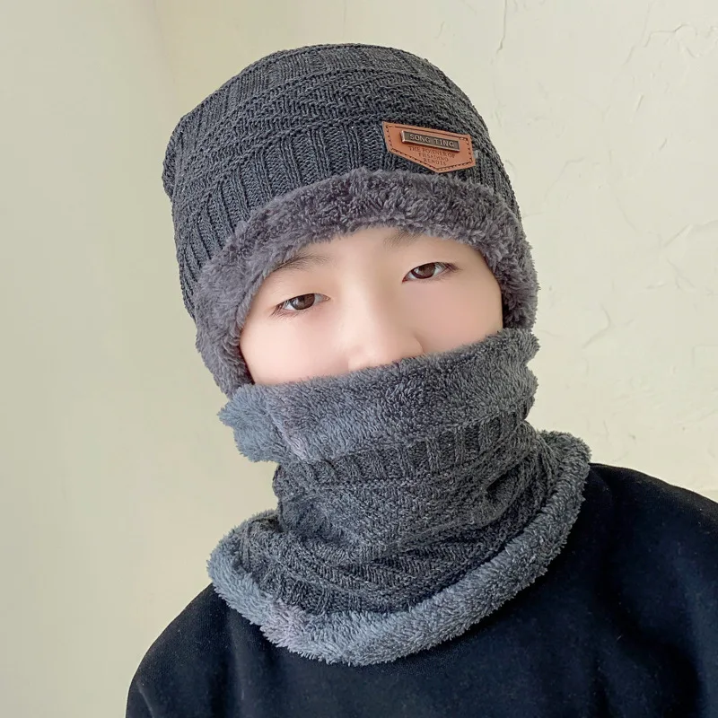 Wool Ski Hat Men Warm Hats Neck Warm Winter Kitted Hat Set for kids