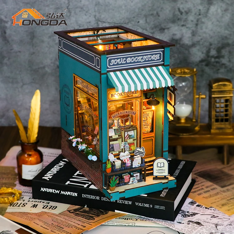 Hot Selling M2314 Soul Bookstore Diy Miniature Book Nook Kit Handmade 3D Wooden Book Nook With Light