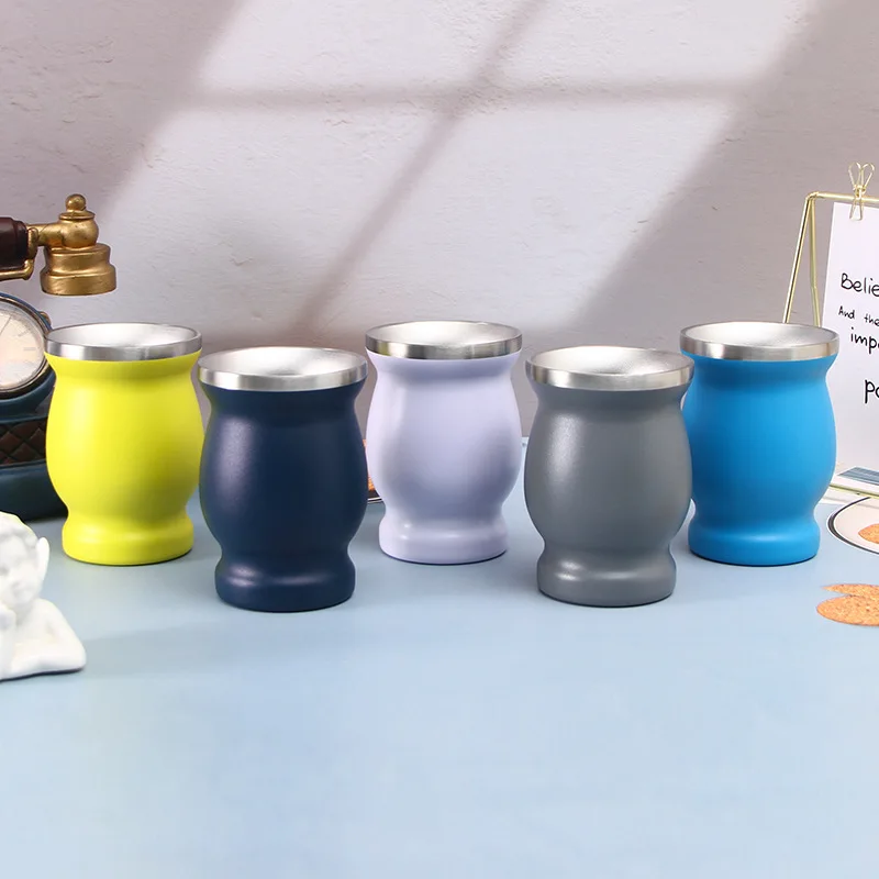 Hot Selling Customize Logo 8 Oz Yerba Mate Gourd Cup Drinking Stainless Steel Coffee Tea Cup Yerba Mate Cup With Bombilla Straw