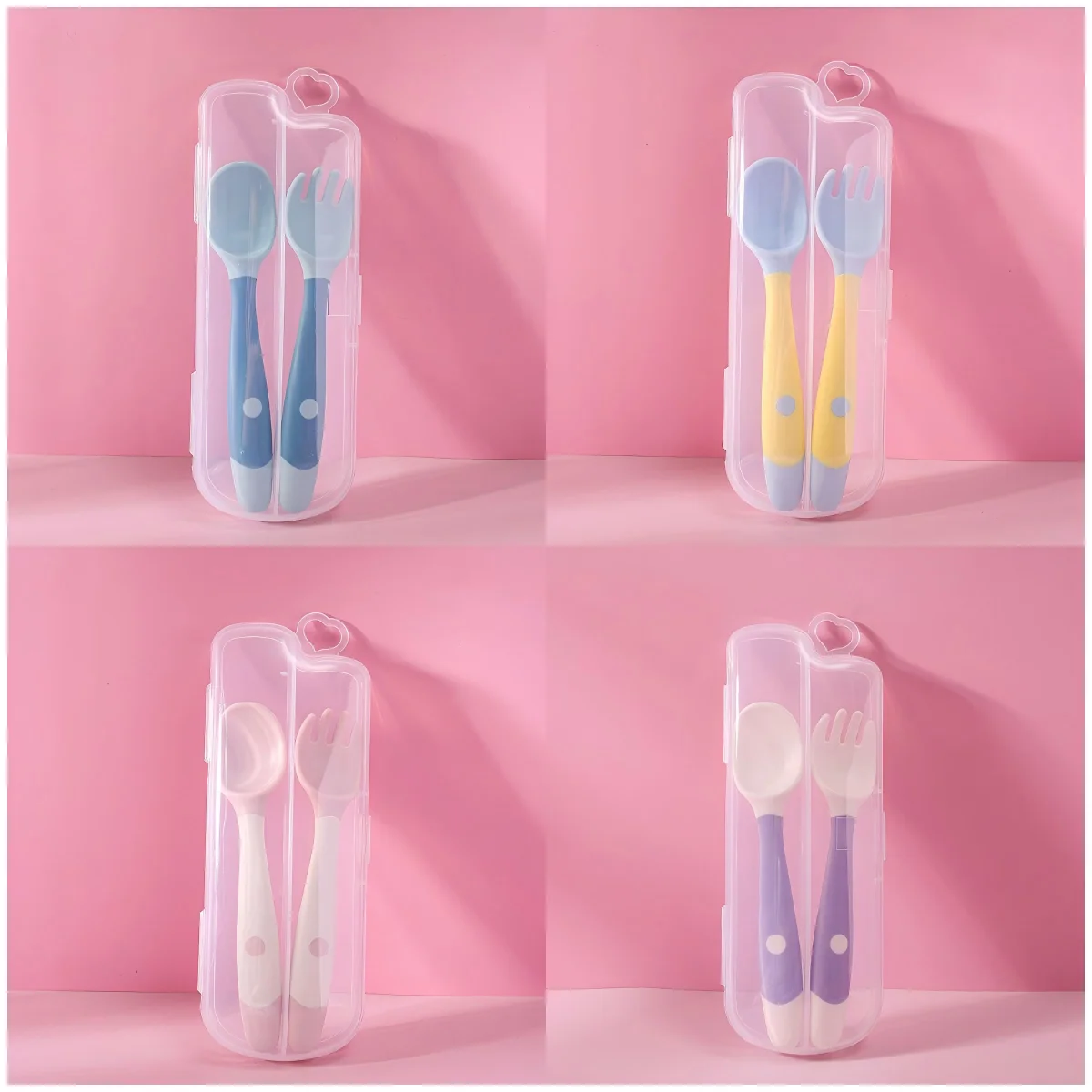 Baby Silicone Feeding Set Food Dispensing First Wholesale Soft 90Ml Lovely Safety Infant Spoons Mini Spoon And Fork Babies