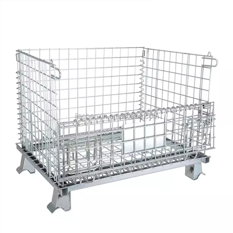 Foldable Warehouse Bulk Stacking Wire Rolling Collapsible Wire Mesh Metal Storage Cage