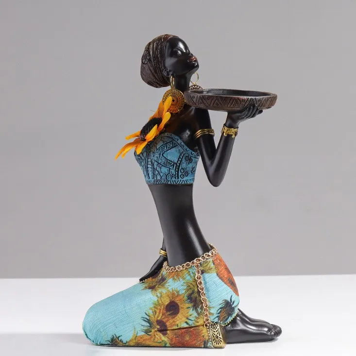 black african women furniture with sun flower resin africa girl head statue arts and crafts table ornaments for home decoration