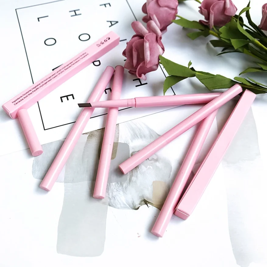 Wholesale OEM Private Label Waterproof Makeup Pen Pink Double Headed Eyebrow Pencil