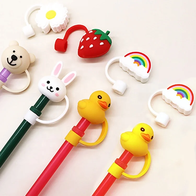 manufacturer custom cartoon cute reusable silicone straw dust tips covers caps silicone straw topper
