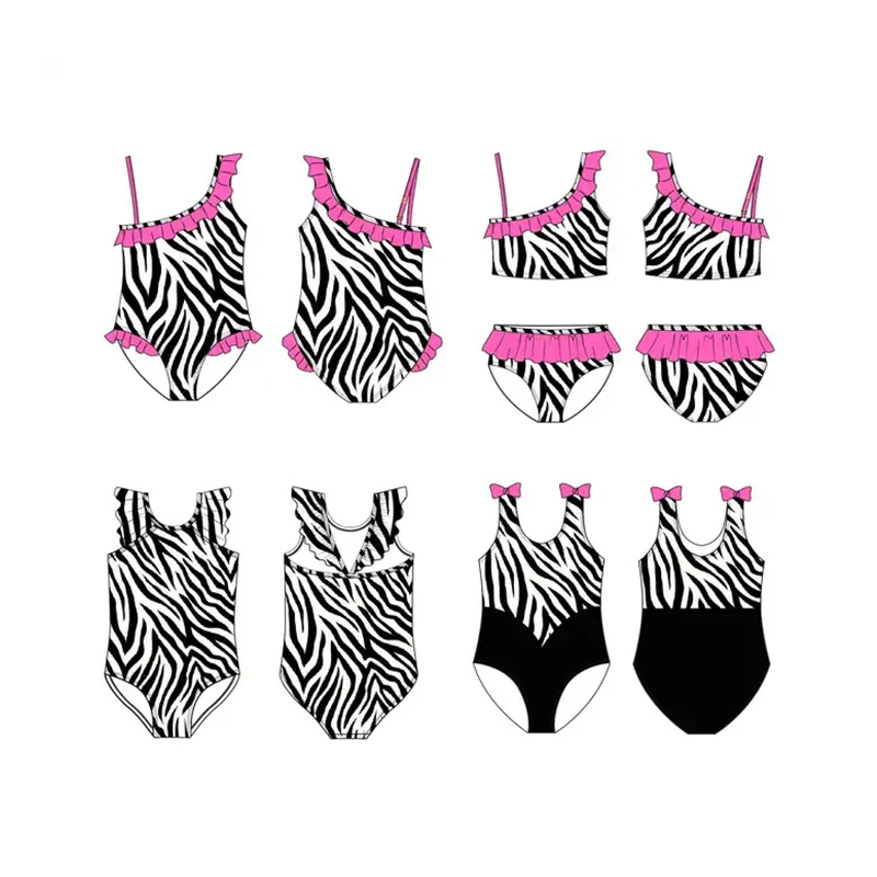 New Trends Sustainable 4 Way Stretch Kids Swimsuit Quick Dry Two Pieces Girls Swimwear Floral Print Bikini Set For Kids Girls