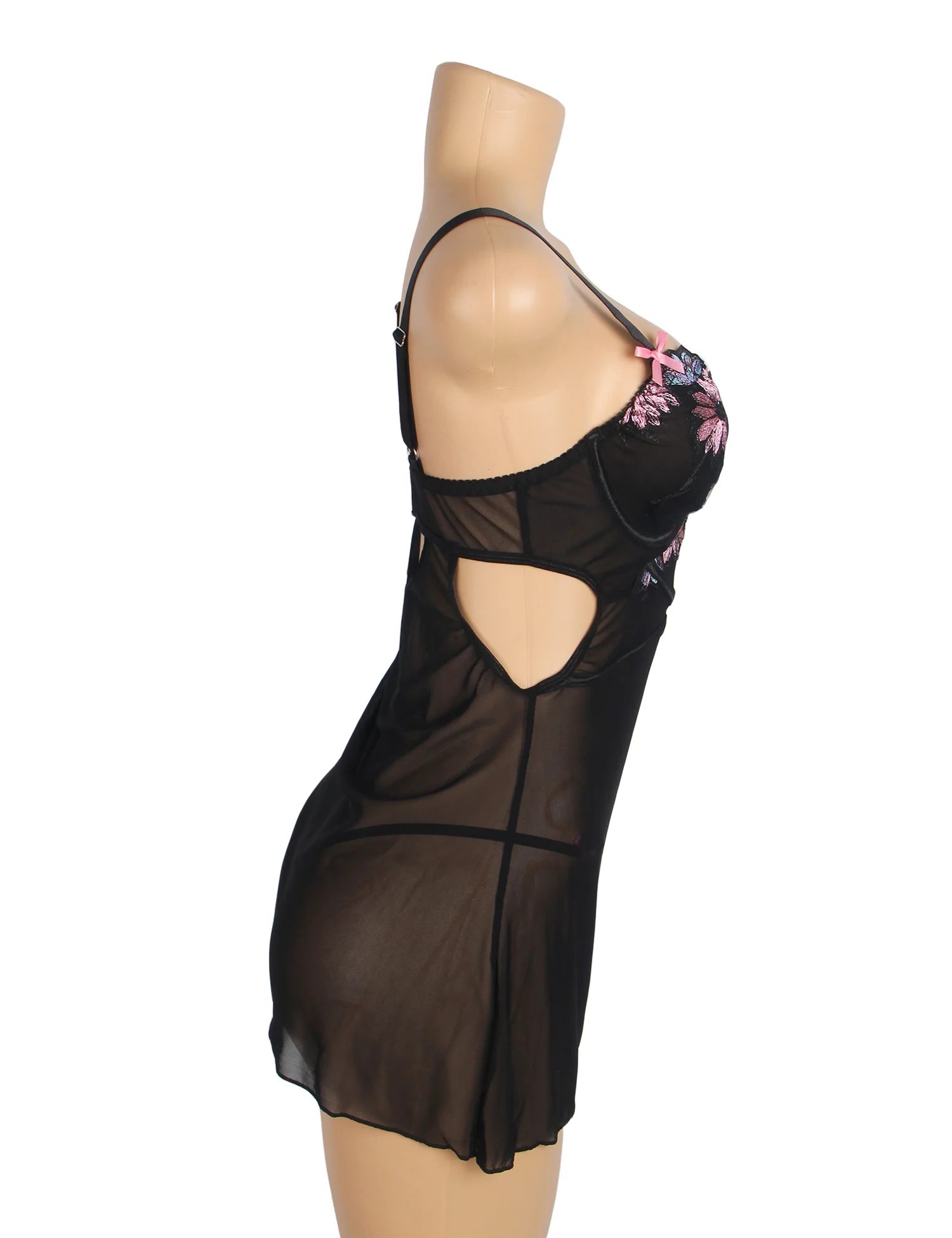 Black Sexy Mesh Floral Embroidery Lift Bra Suspender Costume Ladies Flirting Nightdress Sleepwear Sex Lingerie
