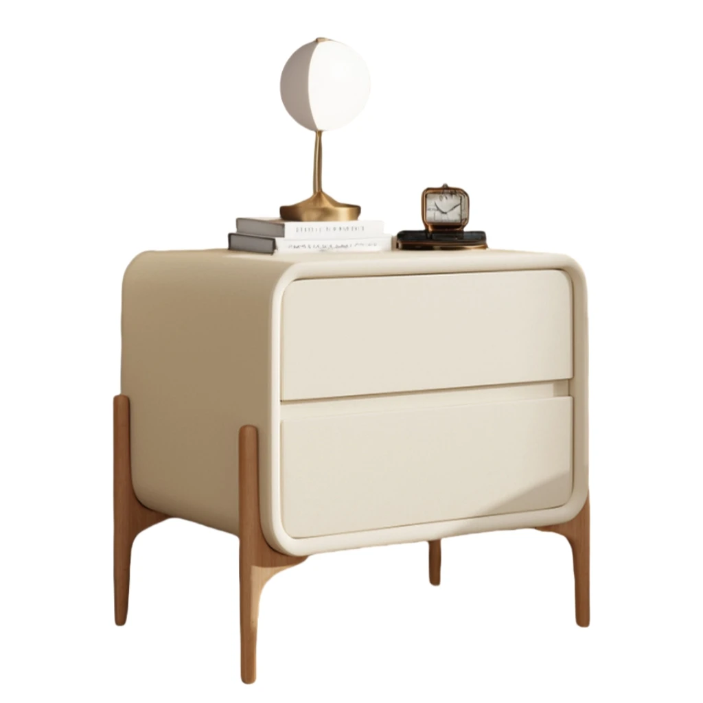 Scandinavian fashion leather pine ash wood bedside table nightstand storage Cabinet for bedroom