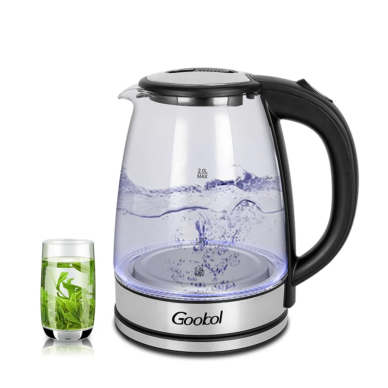 Лидер продаж детский костюм 2.0L 1500 Вт Электрический водонагреватель бесшнуровой стеклянный чайник электрический из нержавеющей