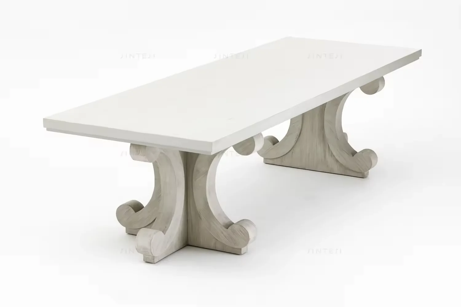 Classic 8-Seater White Pine Dining Table Set Natural Light Wooden Dining Room Furniture Farmhouse Hall Commercial Use Home Hotel