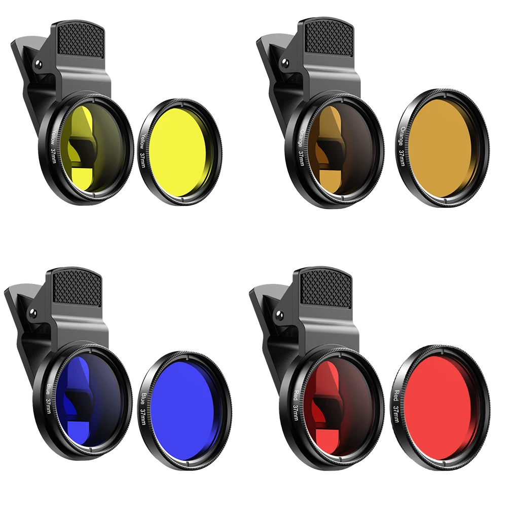 New Universal Clip Aquarium Coral Lens Yellow Orange Blue Red Filter Kits for Smartphone