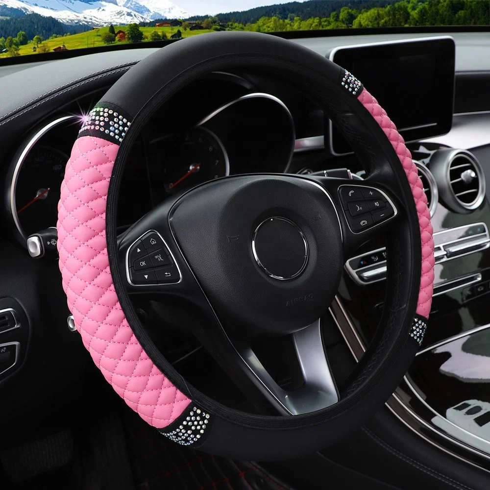 universal Colorful Embroidered Diamond-Studded Elastic Steering Wheel Cover with No Inner Ring for bmw toyota honda