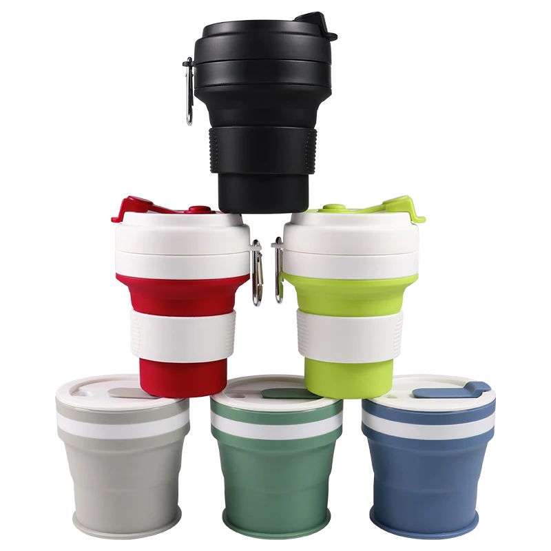 100% Food Grade Silicone Cup Unbreakable Collapsible Travel To Go Cup Mug Folding Silicone Cup With Lid 350ML for Promotion Gift