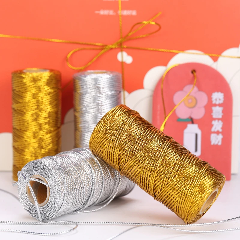 1.5mm gold and silver wire tag line 16 strands flat hollow gold wire gift wrapping rope