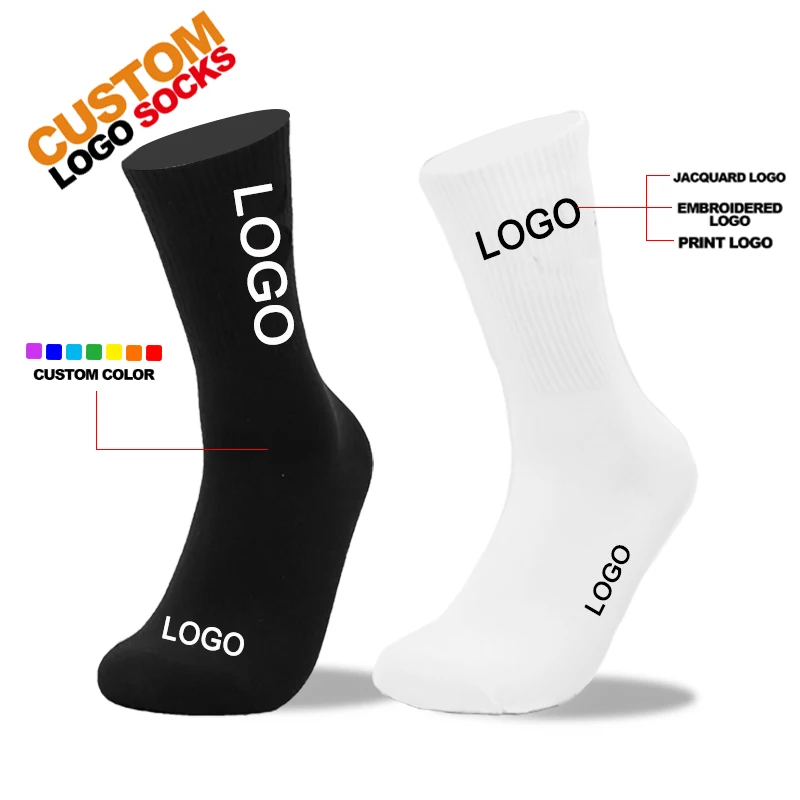Custom Logo Socks High Quality 100% Cotton Customize Design Men Women Sports Embroidery Jacquard Designer Oem Knitted Socks