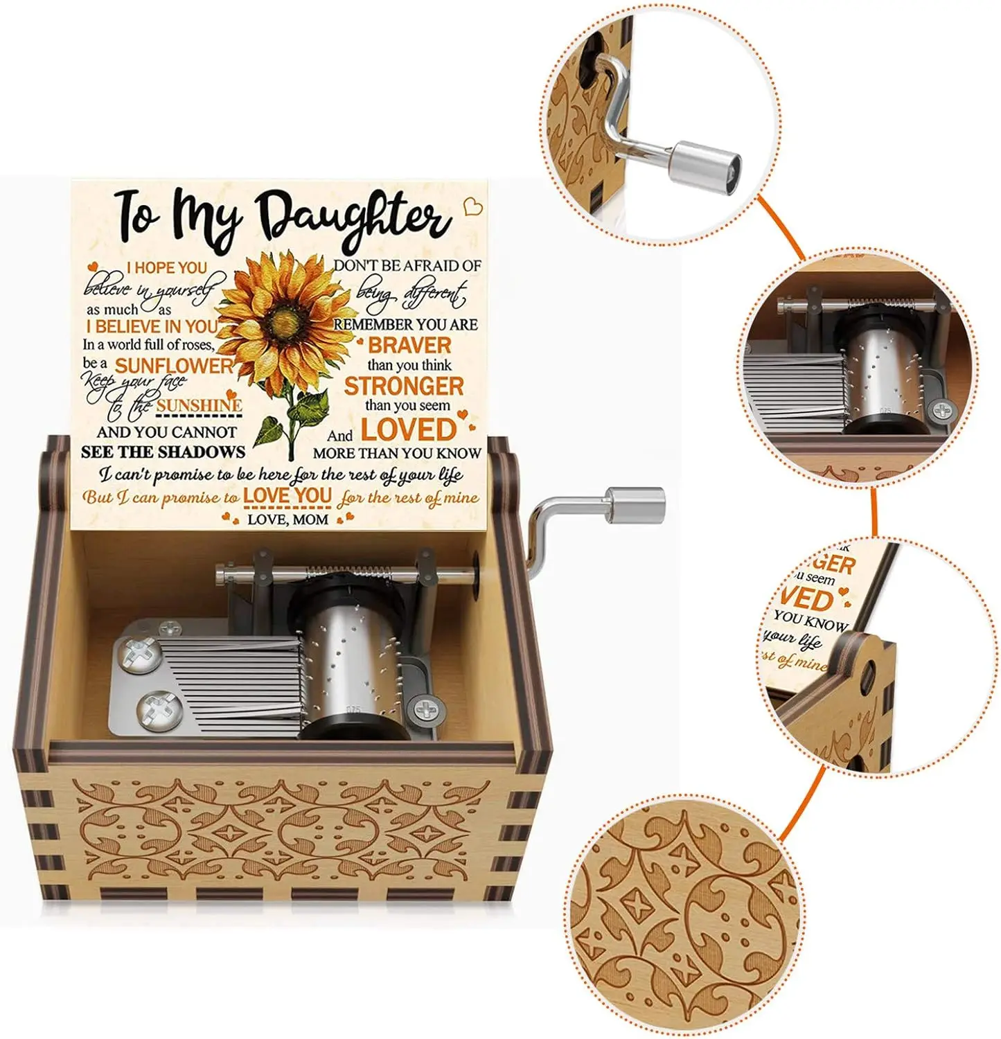 U R My Sunshine Sunflower Wooden Engraved Colorful Laser Wood Music Box