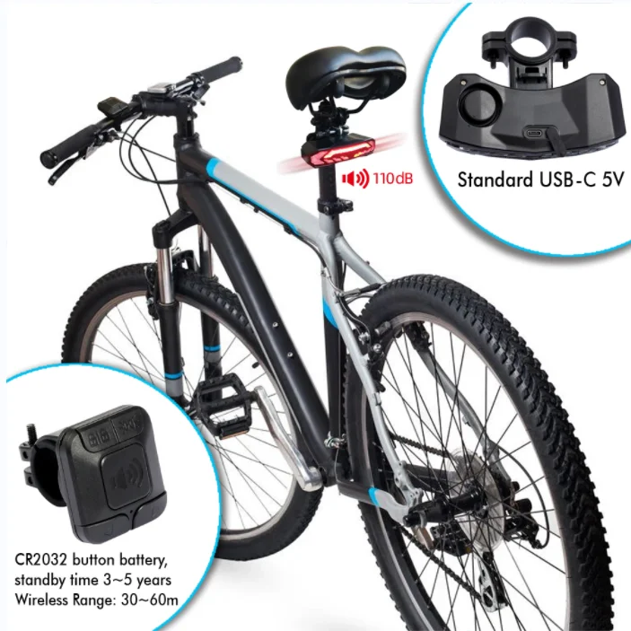 Vibration Sensor Brake Bicycle Tail Light 2000mah USB Rechargeable Waterproof  Smart Bicycle Turn Signal Light Bike Led Light