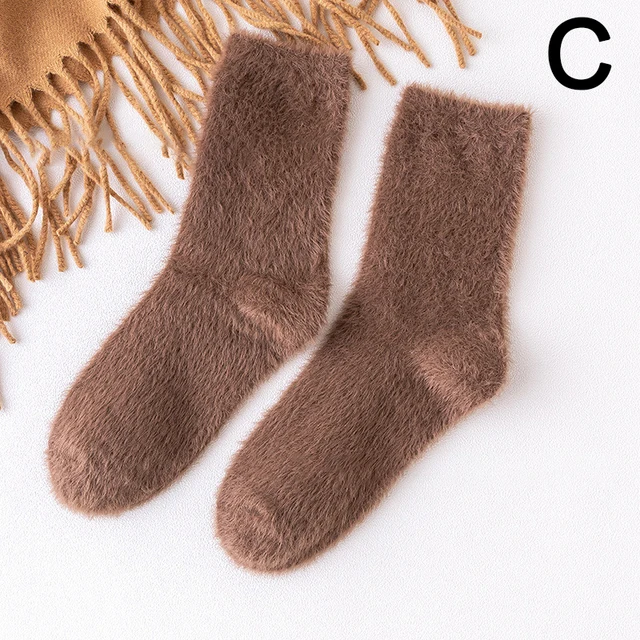 Women Winter Warm Soft Fluffy Bed Socks New Solid Color Ladies Home Floor Slipper Mink Fur Thicken Fleece Sock Winter Boots